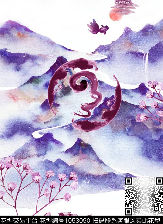 水彩花卉中国风定位花国画数码印花华亿平台下载（图片编号: 1053090） - 瓦栏（Walan）