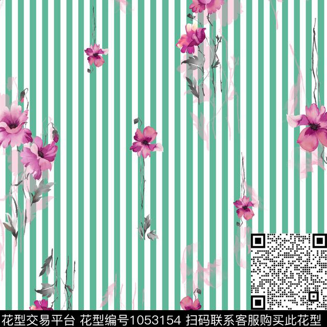 条纹休闲花卉数码印花华亿平台下载（图片编号: 1053154） - 瓦栏（Walan）