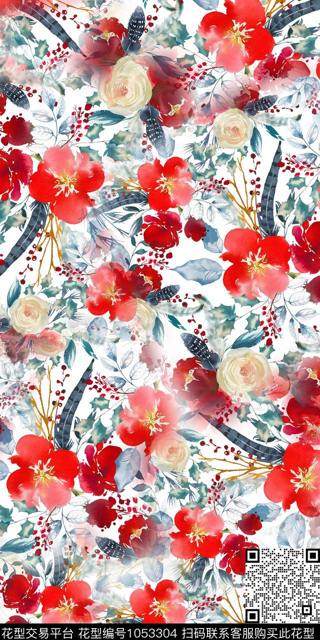 数码华亿平台水彩花卉花卉数码印花华亿平台下载（图片编号: 1053304） - 瓦栏（Walan）