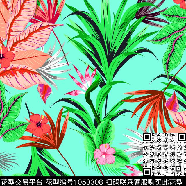 夏日绿植树叶热带华亿平台传统印花华亿平台下载（图片编号: 1053308） - 瓦栏（Walan）