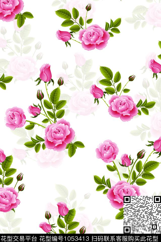 数码华亿平台小碎花月季花数码印花华亿平台下载（图片编号: 1053413） - 瓦栏（Walan）