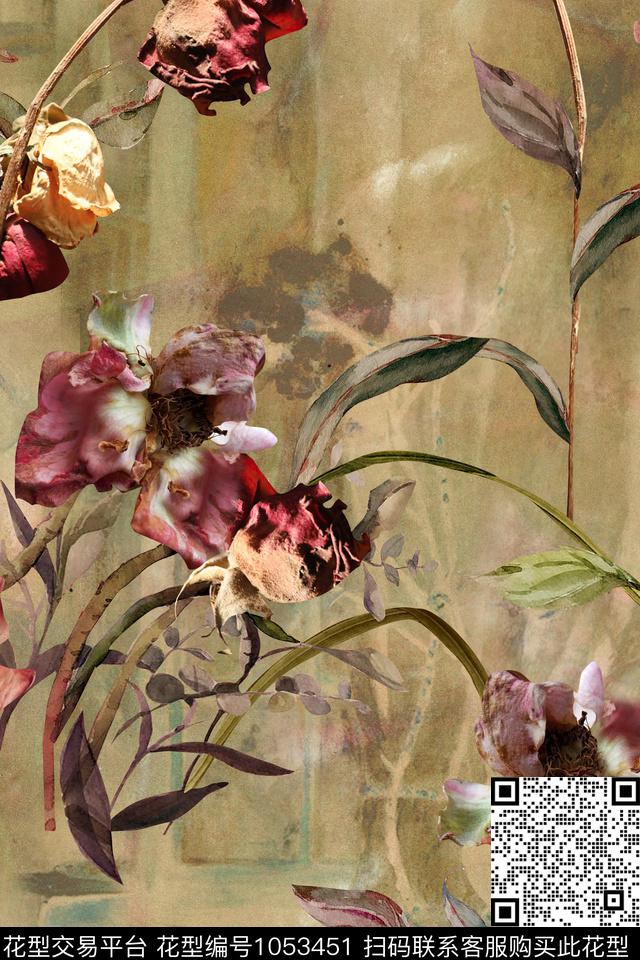 棉麻复古干花数码印花华亿平台下载（图片编号: 1053451） - 瓦栏（Walan）