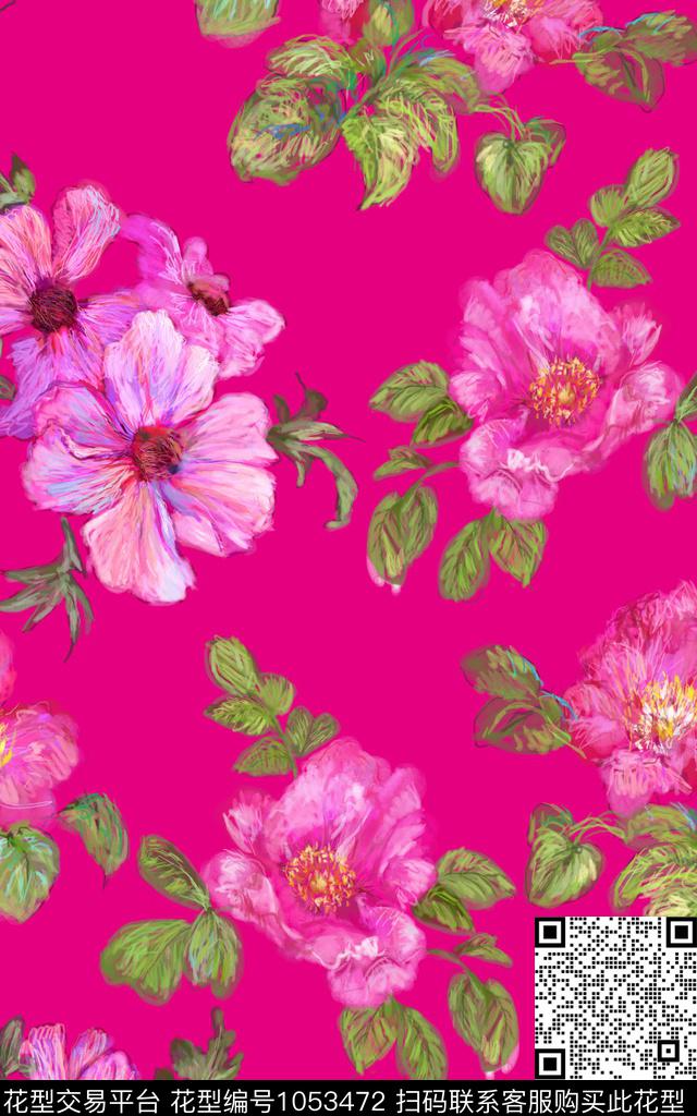 手绘花卉丝绸真丝数码华亿平台真丝数码印花华亿平台下载（图片编号: 1053472） - 瓦栏（Walan）