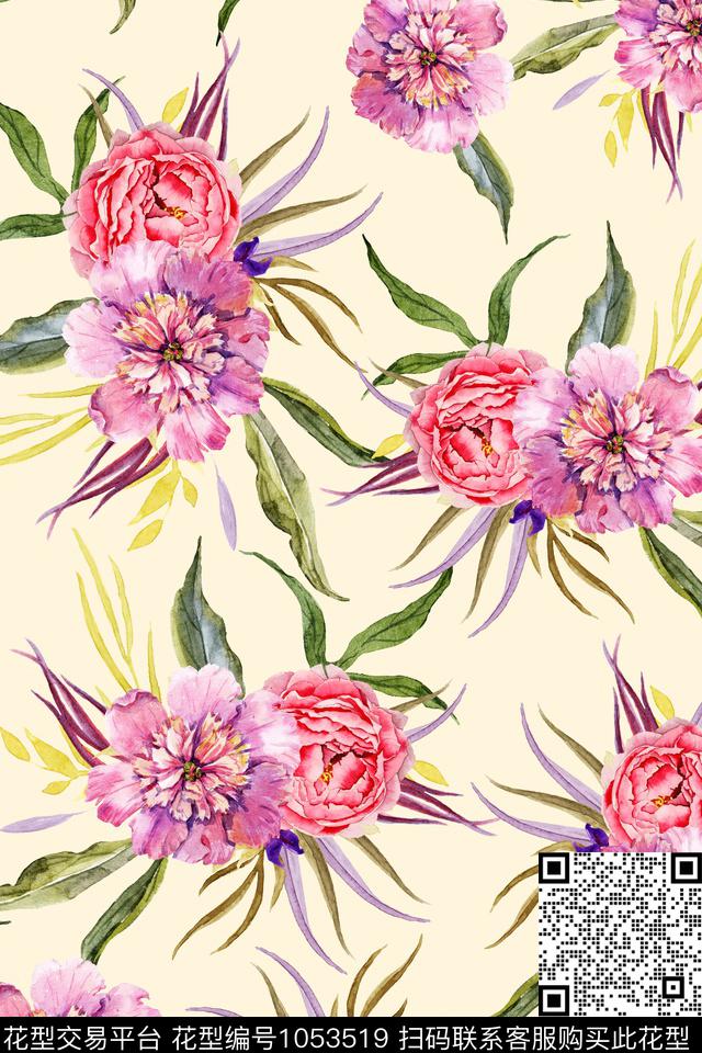 彩底花卉植物花卉数码印花华亿平台下载（图片编号: 1053519） - 瓦栏（Walan）