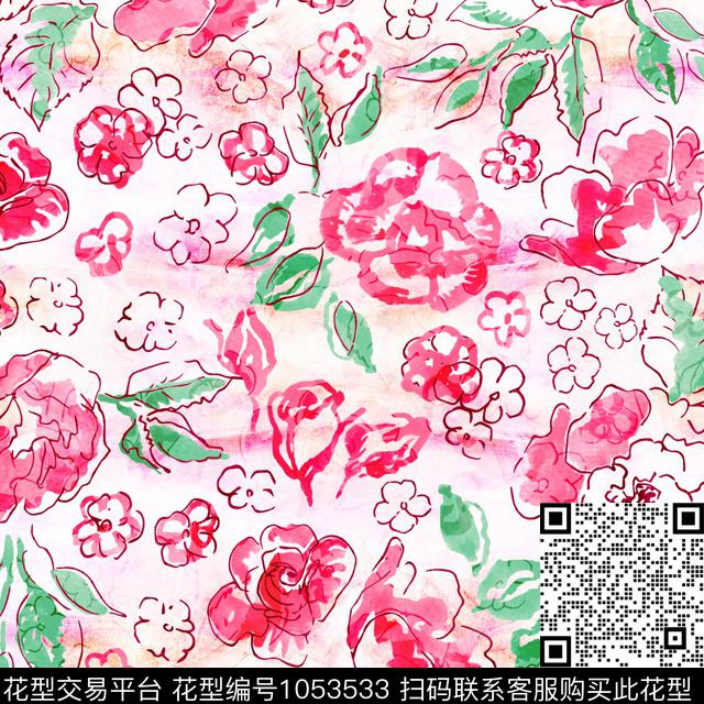 数码华亿平台小碎花水彩花卉数码印花华亿平台下载（图片编号: 1053533） - 瓦栏（Walan）