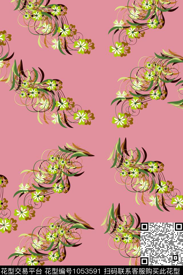 数码华亿平台水彩花卉绿植树叶数码印花华亿平台下载（图片编号: 1053591） - 瓦栏（Walan）