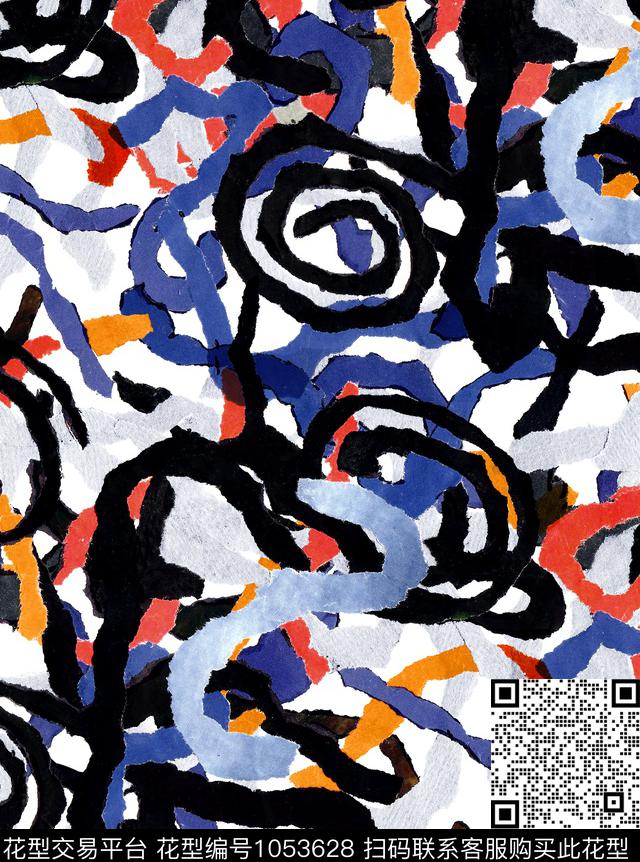 数码华亿平台抽象笔触数码印花华亿平台下载（图片编号: 1053628） - 瓦栏（Walan）