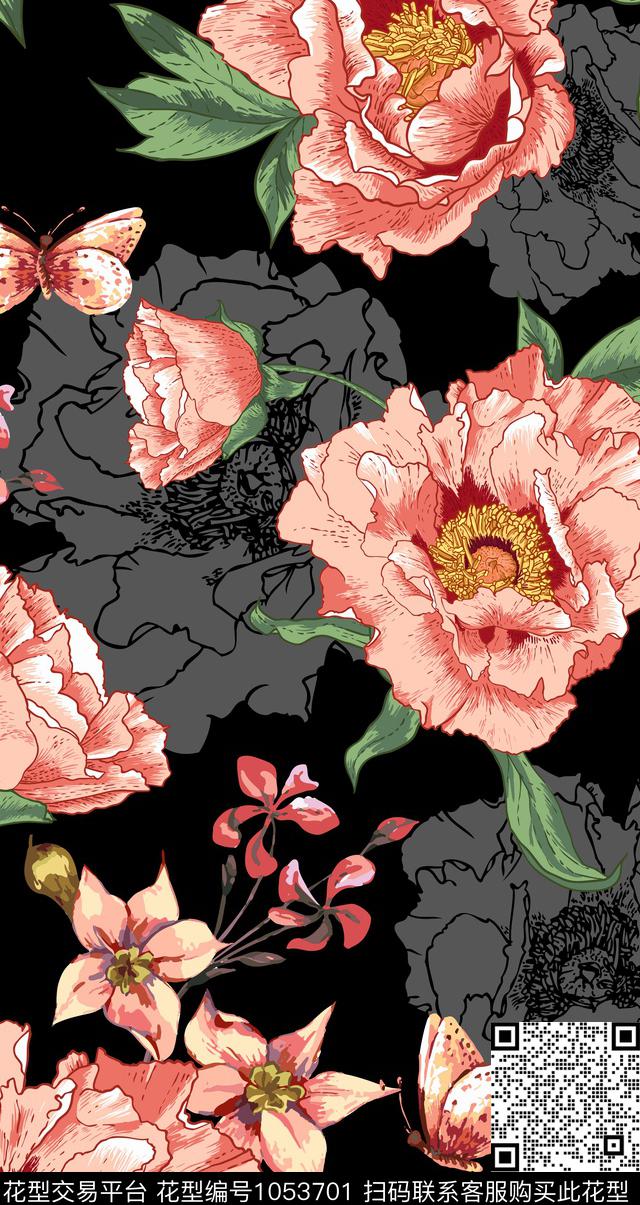数码华亿平台民族风花卉数码印花华亿平台下载（图片编号: 1053701） - 瓦栏（Walan）