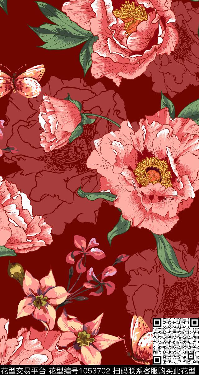 数码华亿平台民族风花卉数码印花华亿平台下载（图片编号: 1053702） - 瓦栏（Walan）