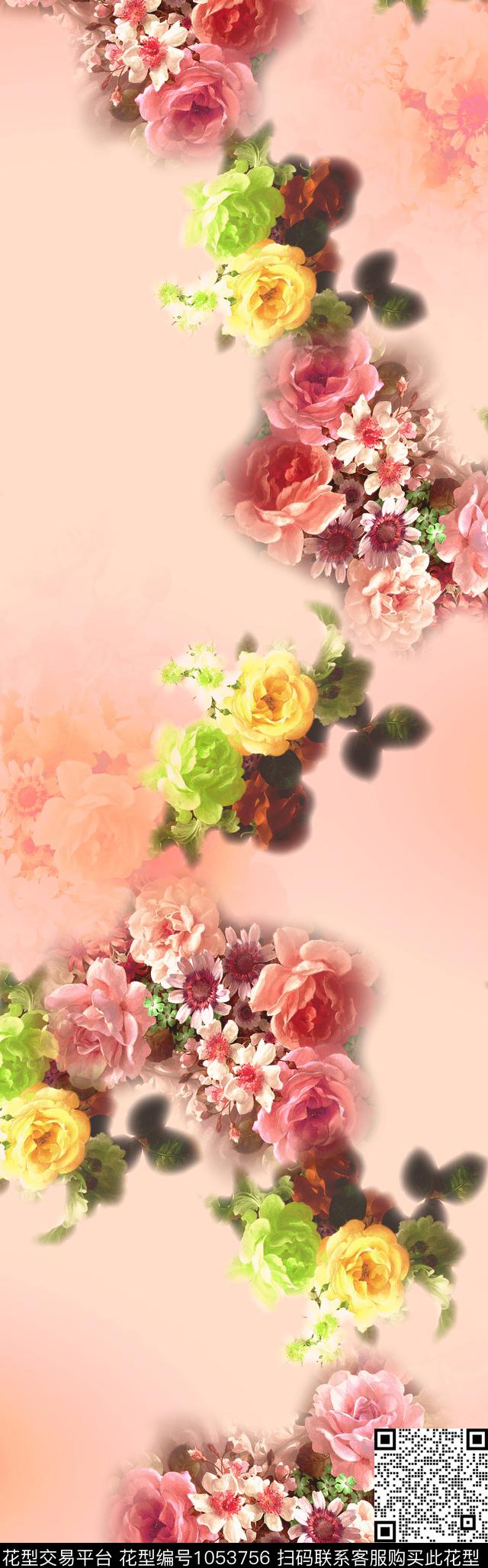 丝巾定位花披肩长巾油画华亿平台数码印花华亿平台下载（图片编号: 1053756） - 瓦栏（Walan）