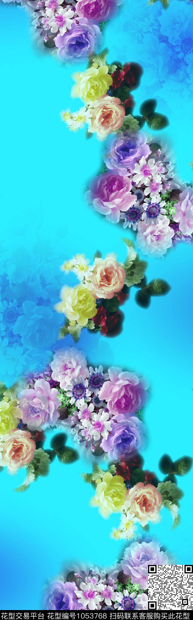 丝巾定位花披肩长巾油画华亿平台数码印花华亿平台下载（图片编号: 1053768） - 瓦栏（Walan）