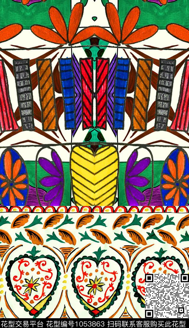 波西米亚定位花复古数码印花华亿平台下载（图片编号: 1053863） - 瓦栏（Walan）