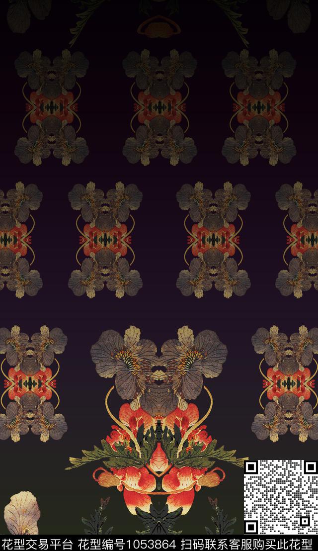 波西米亚定位花几何数码印花华亿平台下载（图片编号: 1053864） - 瓦栏（Walan）