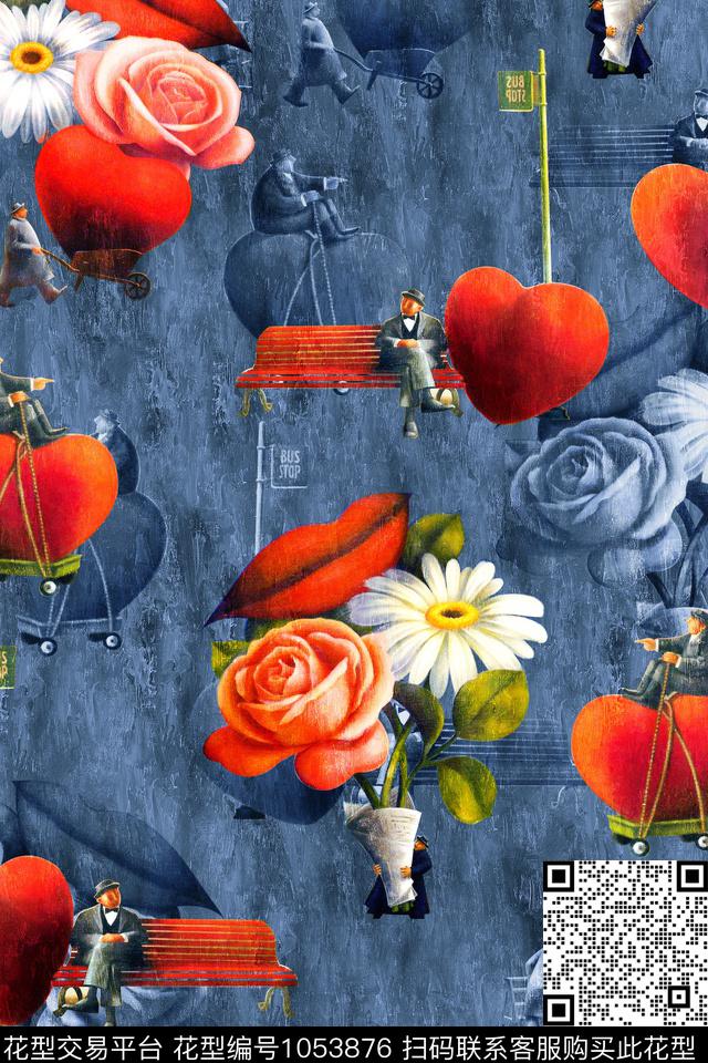 休闲人物花卉数码印花华亿平台下载（图片编号: 1053876） - 瓦栏（Walan）