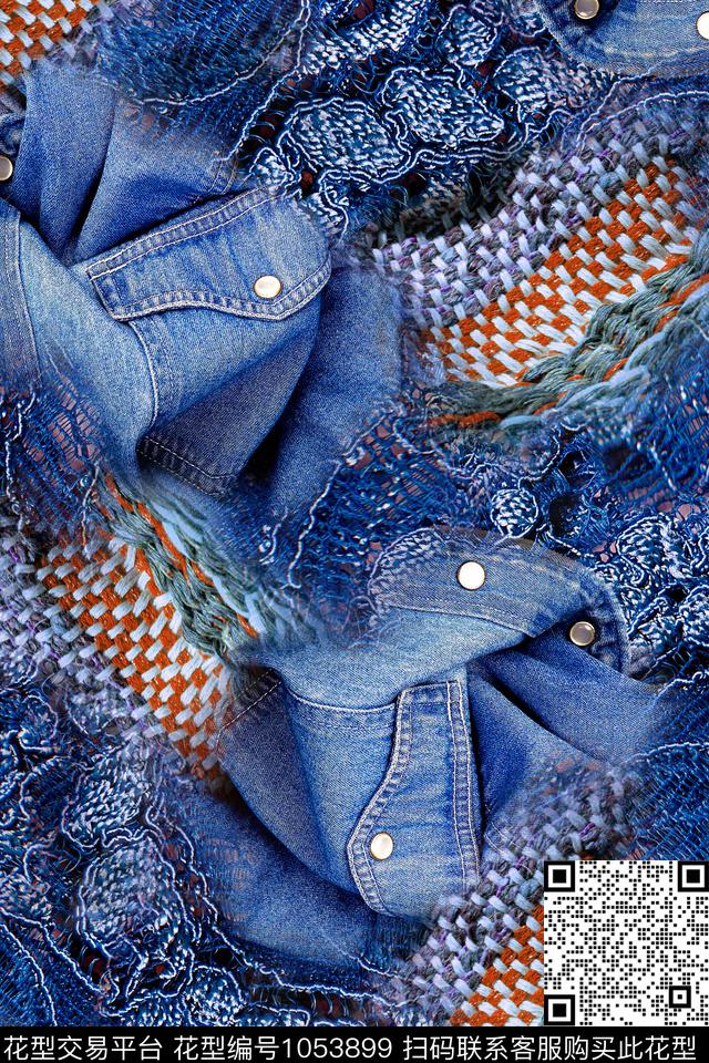 牛仔线条休闲数码印花华亿平台下载（图片编号: 1053899） - 瓦栏（Walan）