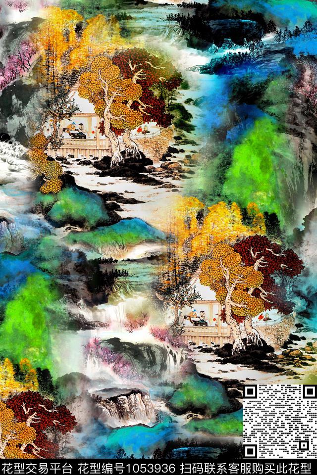 休闲国画树林数码印花华亿平台下载（图片编号: 1053936） - 瓦栏（Walan）