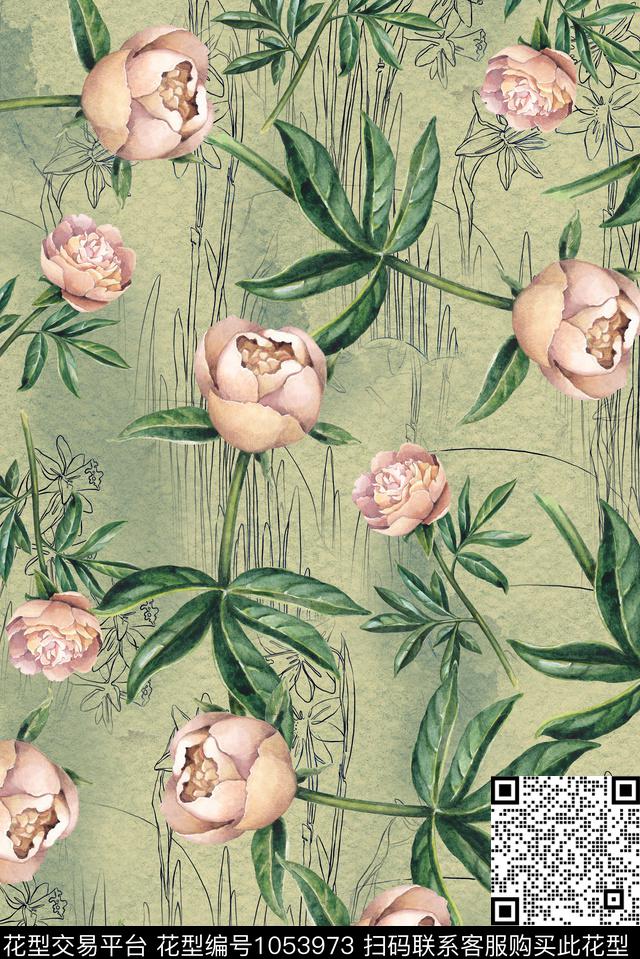 数码华亿平台植物花卉数码印花华亿平台下载（图片编号: 1053973） - 瓦栏（Walan）