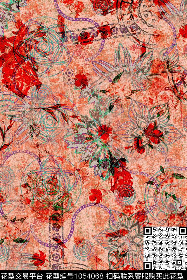数码华亿平台植物花卉数码印花华亿平台下载（图片编号: 1054068） - 瓦栏（Walan）