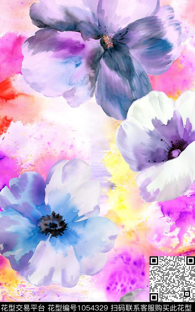 彩底花卉手绘花卉年轻女性数码印花华亿平台下载（图片编号: 1054329） - 瓦栏（Walan）