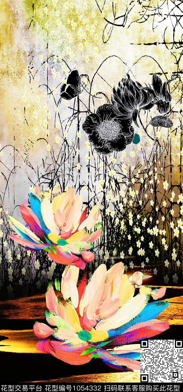 肌理定位花油画花朵数码印花华亿平台下载（图片编号: 1054332） - 瓦栏（Walan）