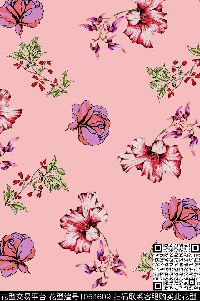 数码华亿平台水彩花卉素雅数码印花华亿平台下载（图片编号: 1054609） - 瓦栏（Walan）