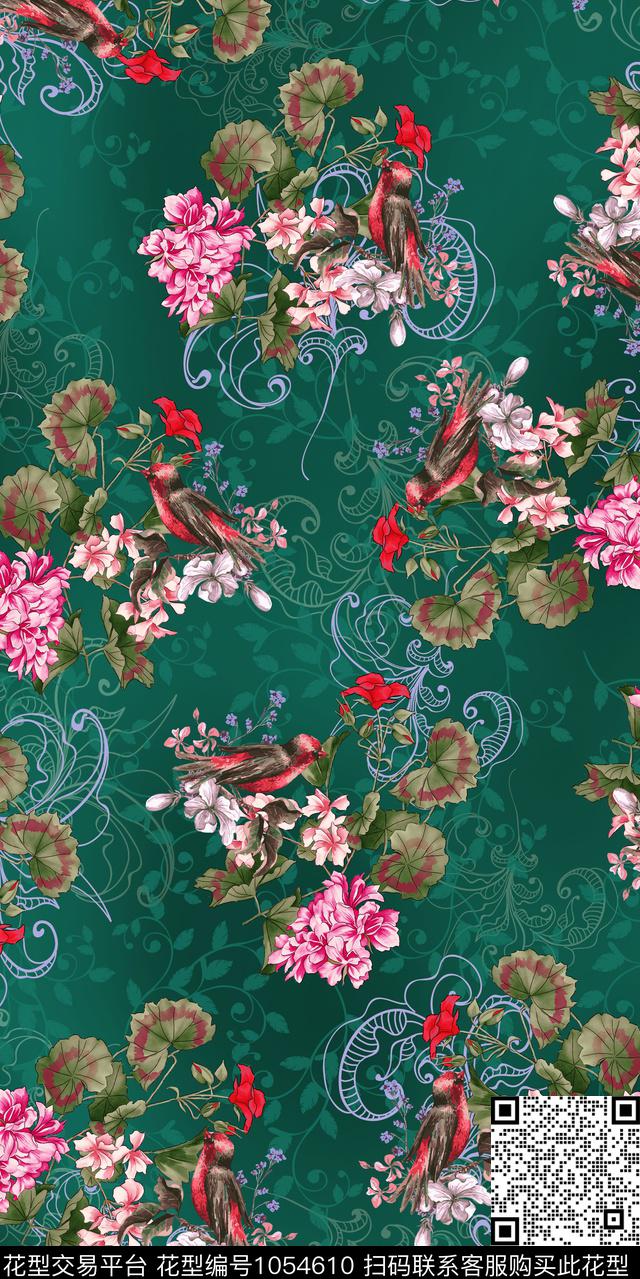 黑底花卉数码华亿平台民族风数码印花华亿平台下载（图片编号: 1054610） - 瓦栏（Walan）