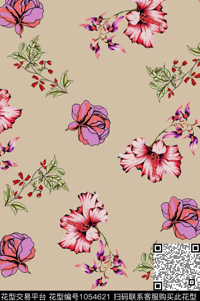 数码华亿平台水彩花卉素雅数码印花华亿平台下载（图片编号: 1054621） - 瓦栏（Walan）