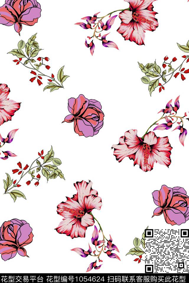 数码华亿平台水彩花卉素雅数码印花华亿平台下载（图片编号: 1054624） - 瓦栏（Walan）