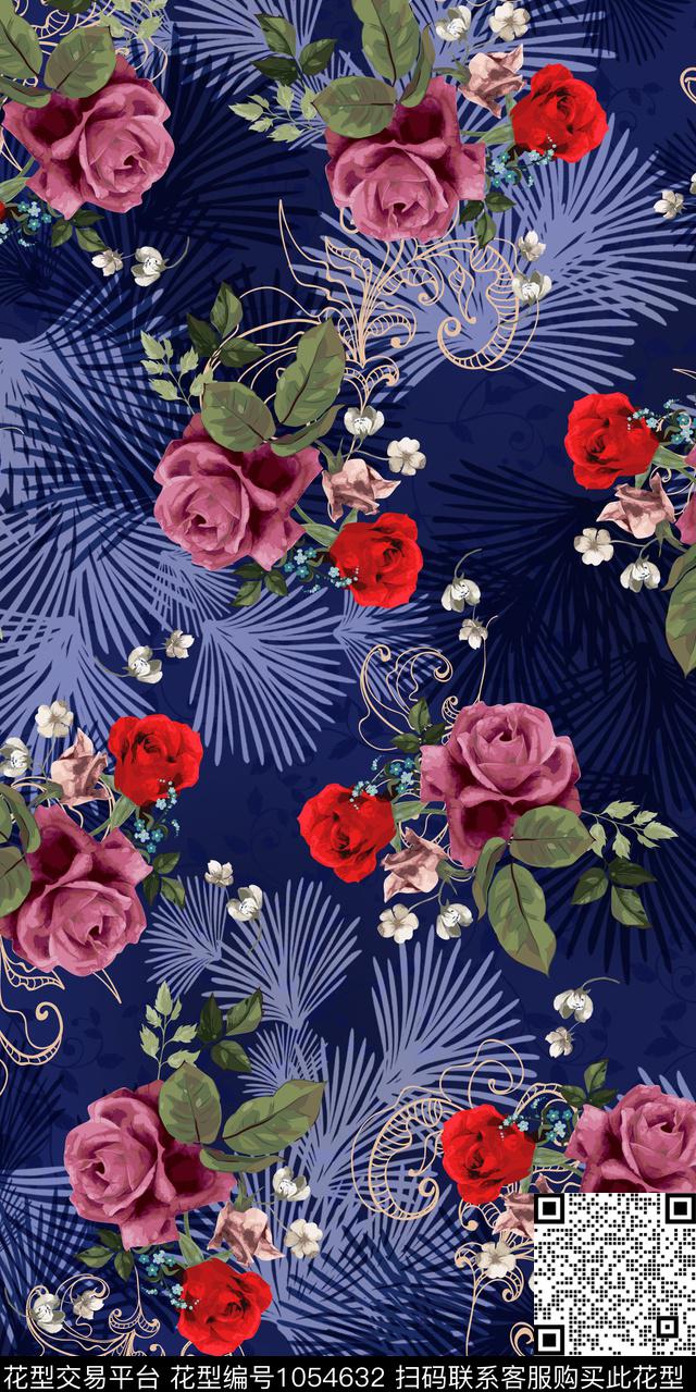 黑底花卉数码华亿平台民族风数码印花华亿平台下载（图片编号: 1054632） - 瓦栏（Walan）