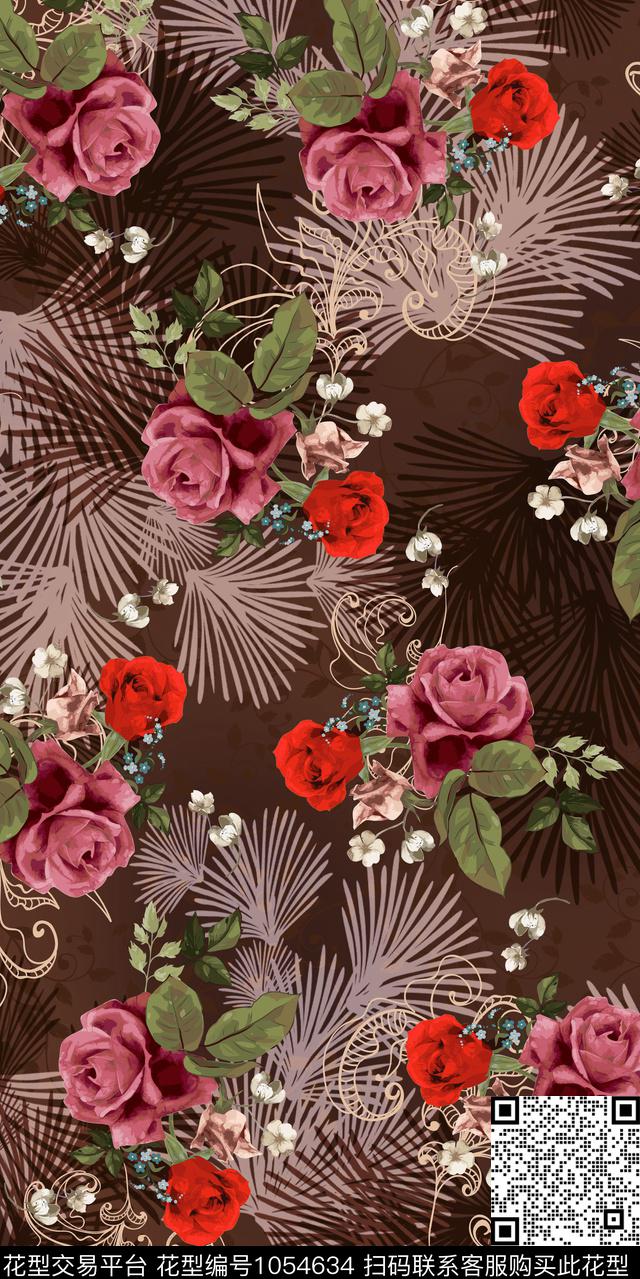 黑底花卉数码华亿平台民族风数码印花华亿平台下载（图片编号: 1054634） - 瓦栏（Walan）