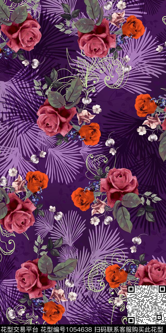 黑底花卉数码华亿平台民族风数码印花华亿平台下载（图片编号: 1054638） - 瓦栏（Walan）