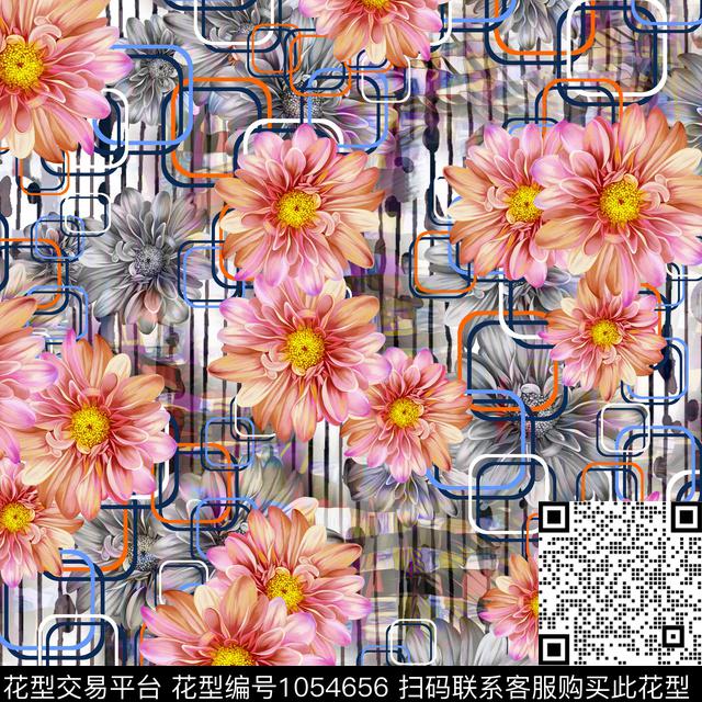 黑底花卉数码华亿平台民族风数码印花华亿平台下载（图片编号: 1054656） - 瓦栏（Walan）