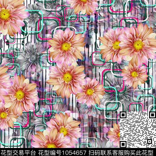 黑底花卉数码华亿平台民族风数码印花华亿平台下载（图片编号: 1054657） - 瓦栏（Walan）