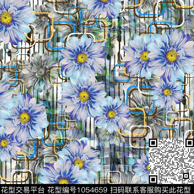 黑底花卉数码华亿平台民族风数码印花华亿平台下载（图片编号: 1054659） - 瓦栏（Walan）