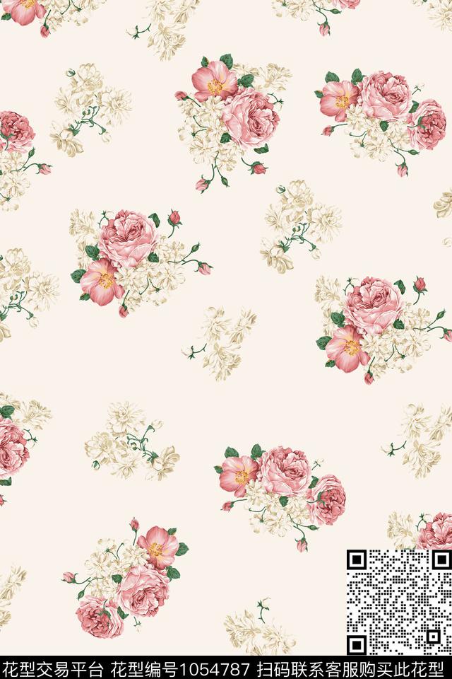 大花小碎花定位花数码印花华亿平台下载（图片编号: 1054787） - 瓦栏（Walan）