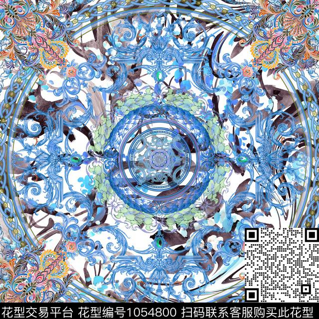 奢华大牌风方巾数码印花华亿平台下载（图片编号: 1054800） - 瓦栏（Walan）