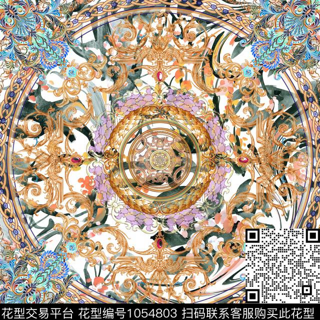 奢华大牌风方巾数码印花华亿平台下载（图片编号: 1054803） - 瓦栏（Walan）