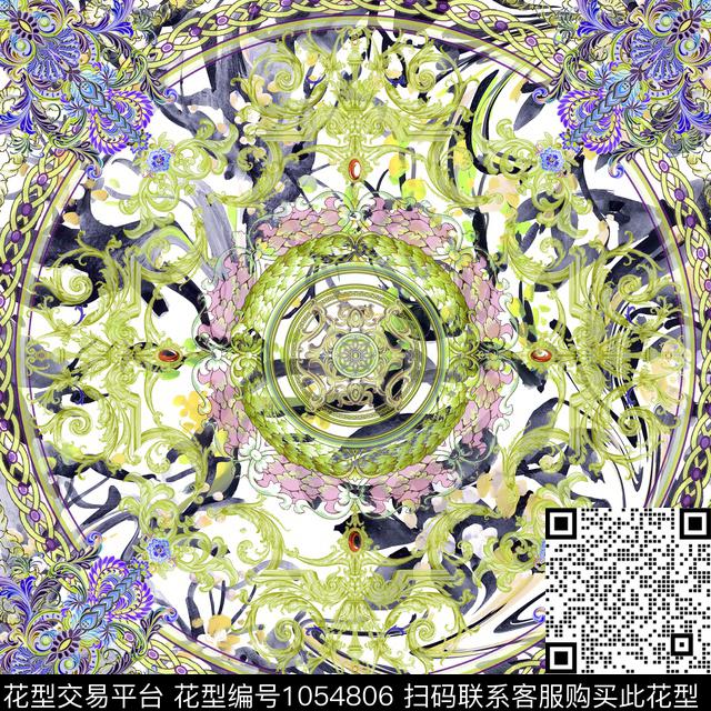 奢华大牌风方巾数码印花华亿平台下载（图片编号: 1054806） - 瓦栏（Walan）