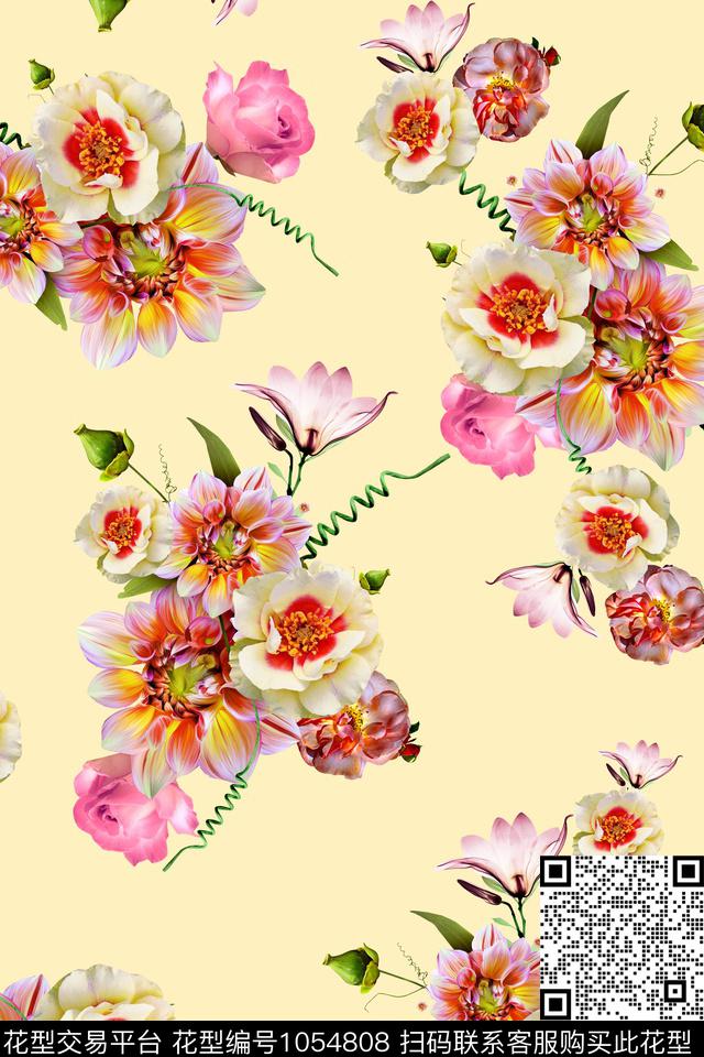 植物手绘花卉花卉数码印花华亿平台下载（图片编号: 1054808） - 瓦栏（Walan）