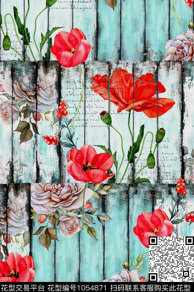 花卉纹理木板数码印花华亿平台下载（图片编号: 1054871） - 瓦栏（Walan）