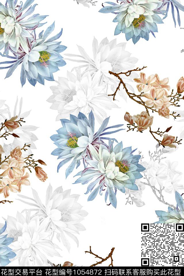 水彩花卉年轻女性手绘花卉数码印花华亿平台下载（图片编号: 1054872） - 瓦栏（Walan）