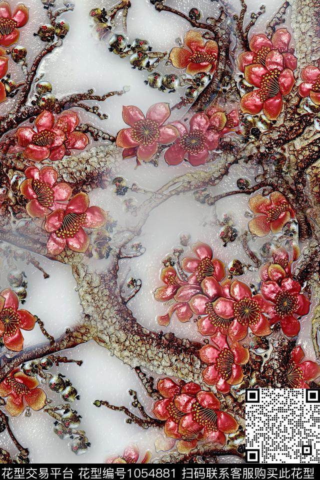 手绘花卉年轻女性混合拼接数码印花华亿平台下载（图片编号: 1054881） - 瓦栏（Walan）