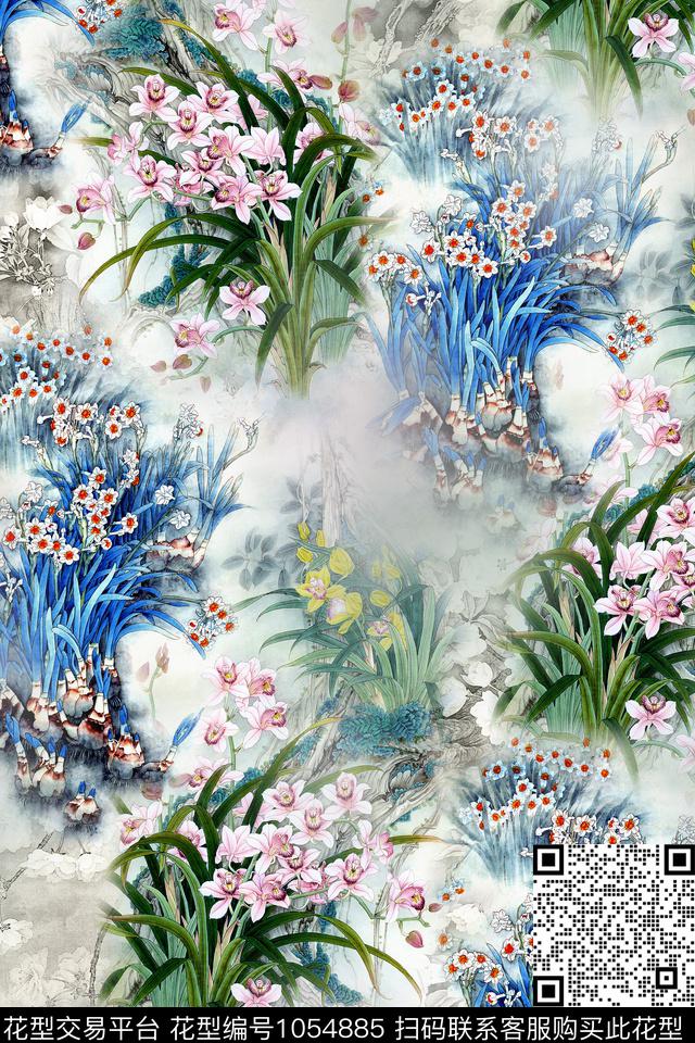水彩花卉中国风手绘花卉数码印花华亿平台下载（图片编号: 1054885） - 瓦栏（Walan）