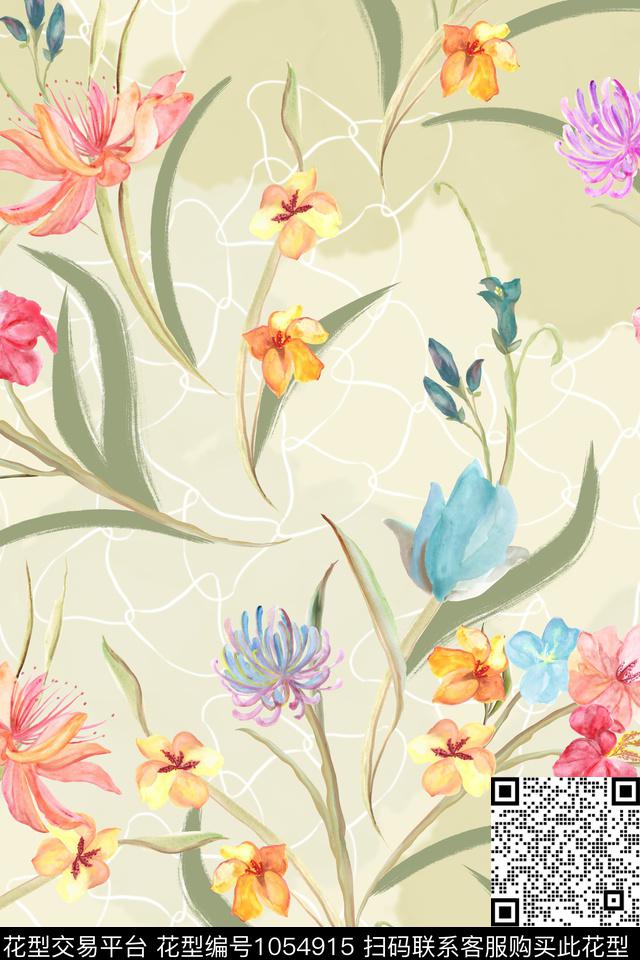 手绘花卉花卉数码印花华亿平台下载（图片编号: 1054915） - 瓦栏（Walan）