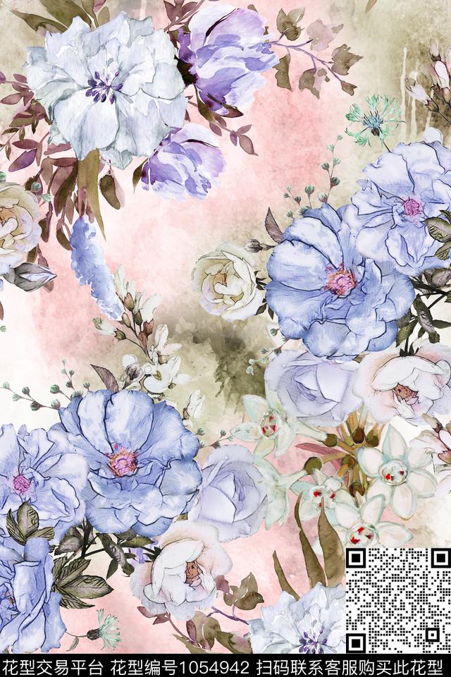 数码华亿平台手绘花卉花卉数码印花华亿平台下载（图片编号: 1054942） - 瓦栏（Walan）