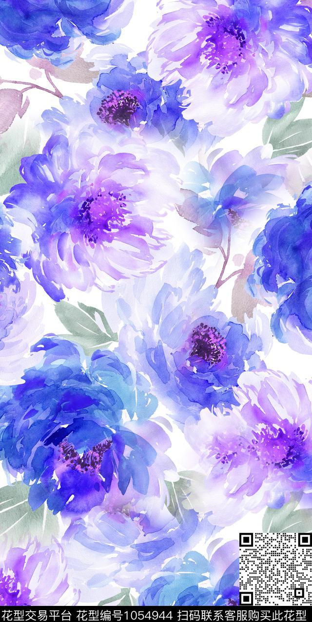 数码华亿平台水彩花卉花卉数码印花华亿平台下载（图片编号: 1054944） - 瓦栏（Walan）