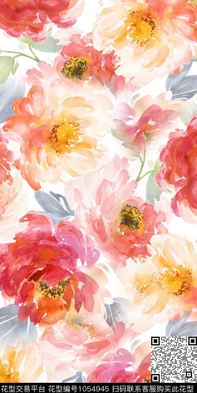 数码华亿平台水彩花卉花卉数码印花华亿平台下载（图片编号: 1054945） - 瓦栏（Walan）