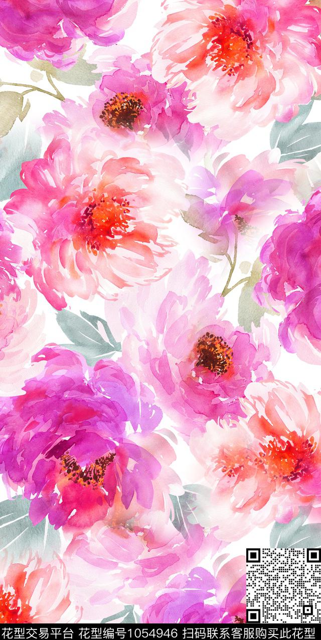 数码华亿平台水彩花卉花卉数码印花华亿平台下载（图片编号: 1054946） - 瓦栏（Walan）
