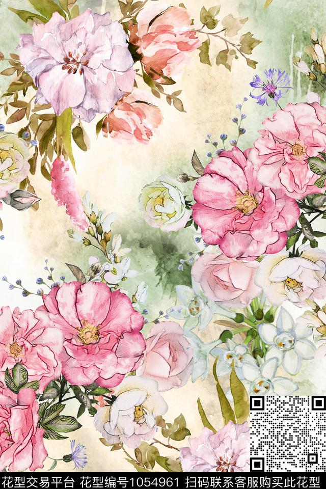 数码华亿平台手绘花卉花卉数码印花华亿平台下载（图片编号: 1054961） - 瓦栏（Walan）