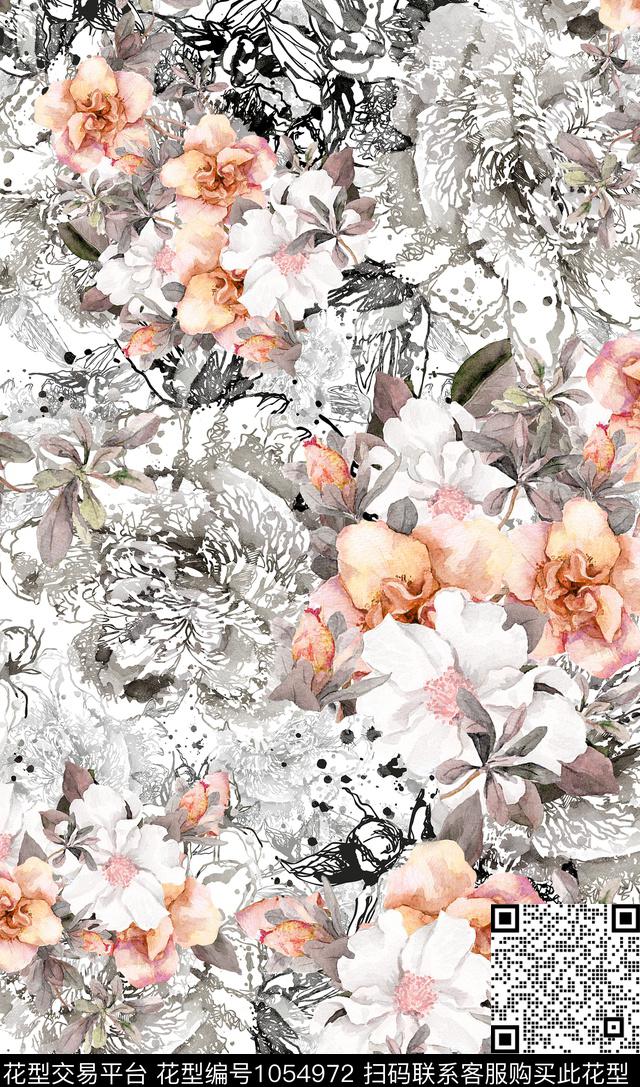 数码华亿平台手绘花卉花卉数码印花华亿平台下载（图片编号: 1054972） - 瓦栏（Walan）